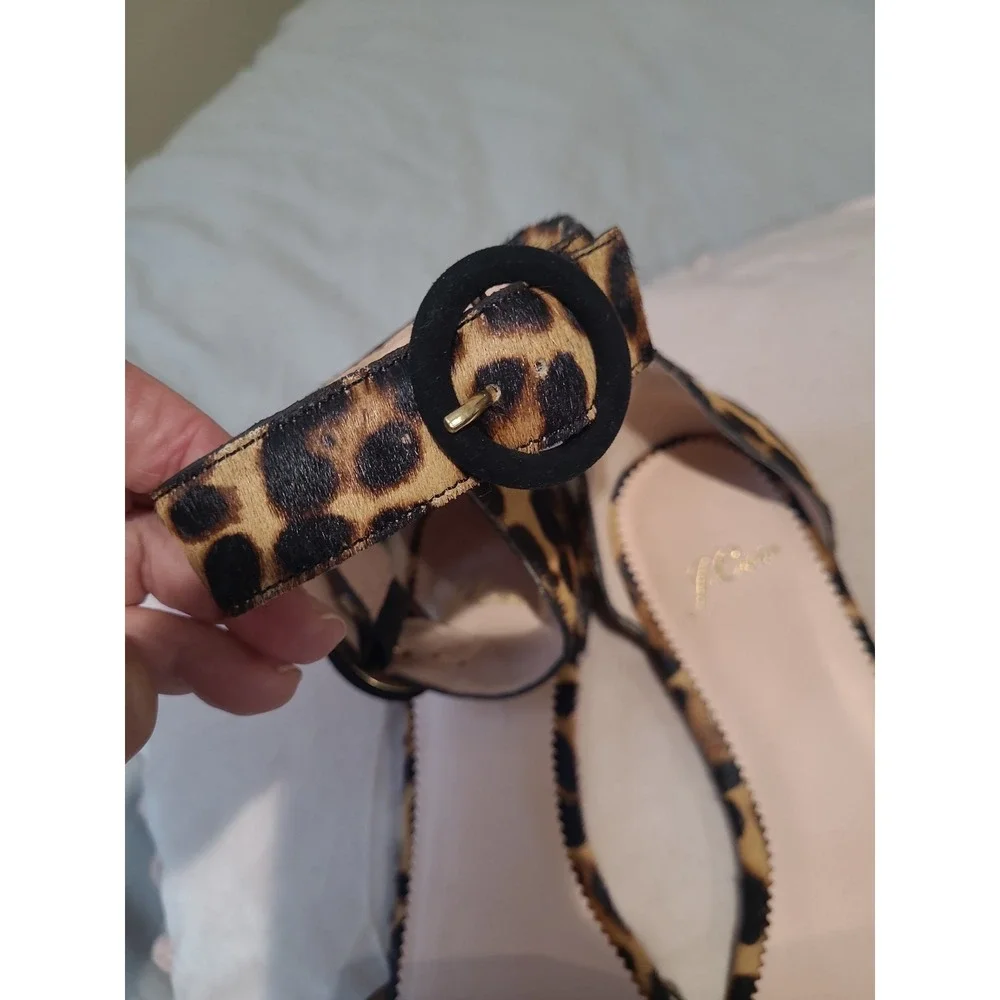 J.Crew Leopard Print Calf Hair Ankle Strap Flat‎ Sandal Women's  SZ 6.5 career